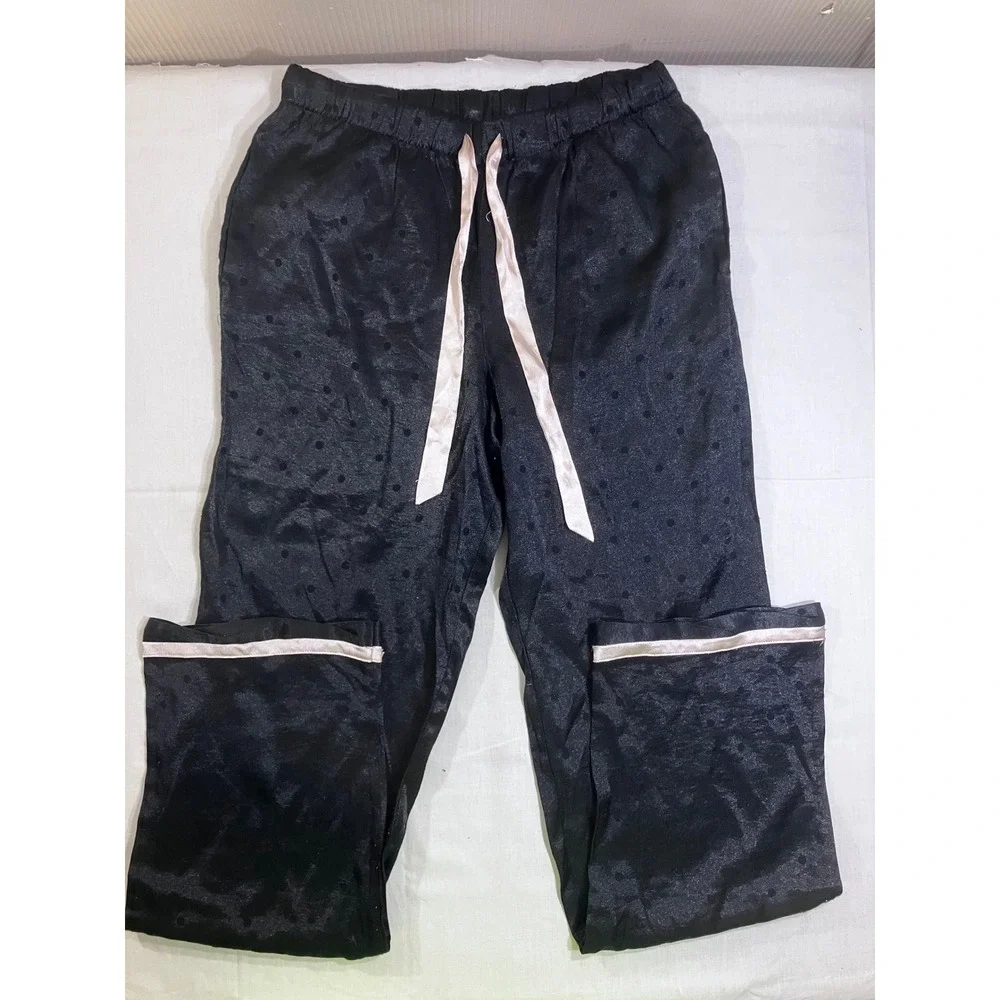 Victorias Secret Black Polka Dot Satin Pajama Set Long Sleeve Button Down‎ Small